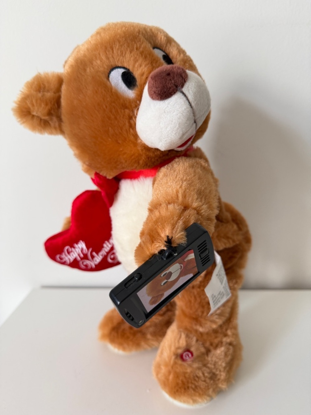 Brown Plush Bear with Heart and Attached Electronic Accessory - Brown